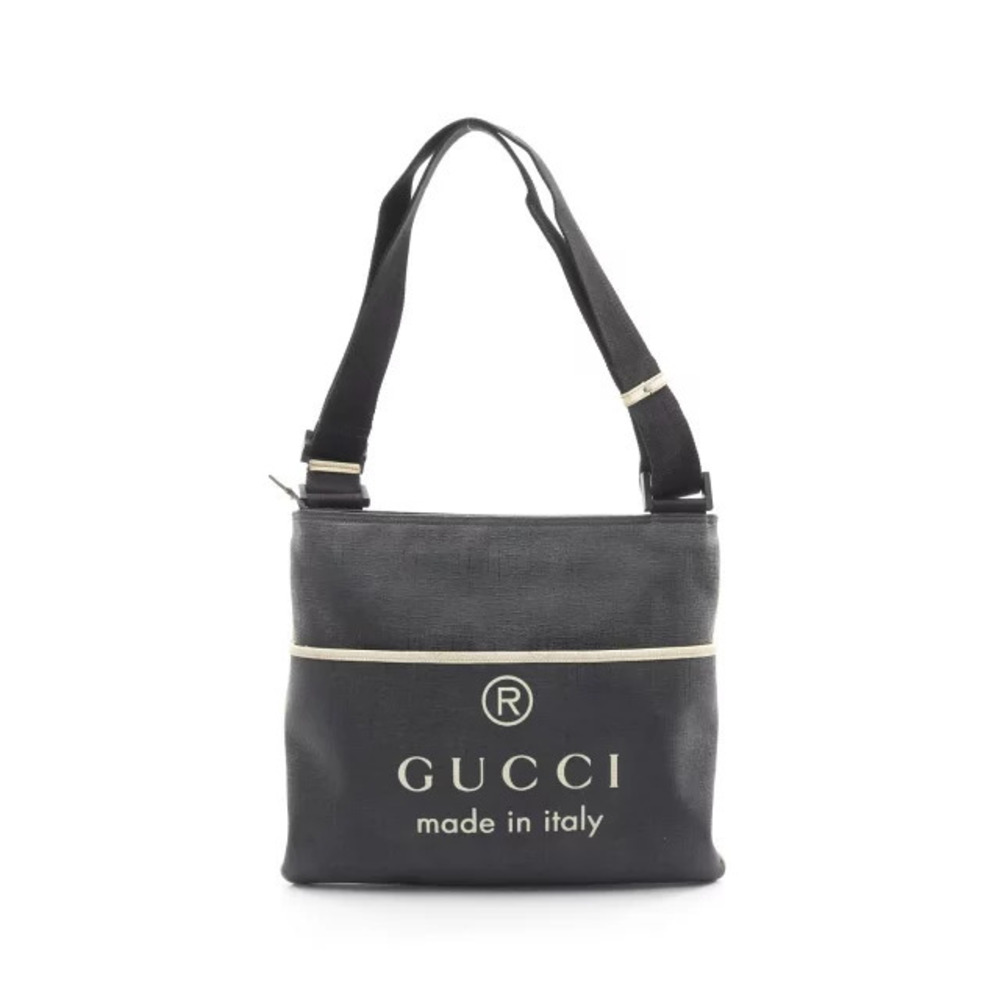 Gucci Messenger Bag Shoulder Canvas Leather Gray White